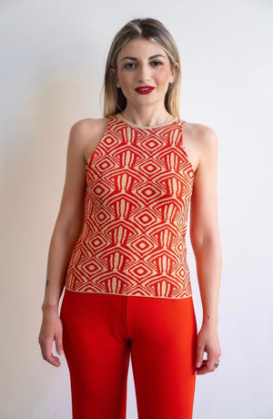 Top amandina Jaquard coral e corda