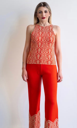 Top amandina Jaquard coral e corda