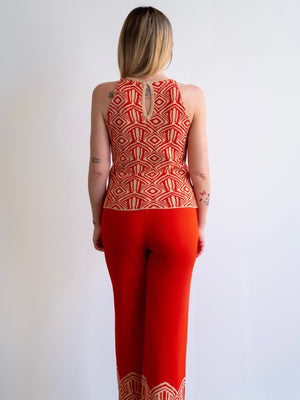 Top amandina Jaquard coral e corda